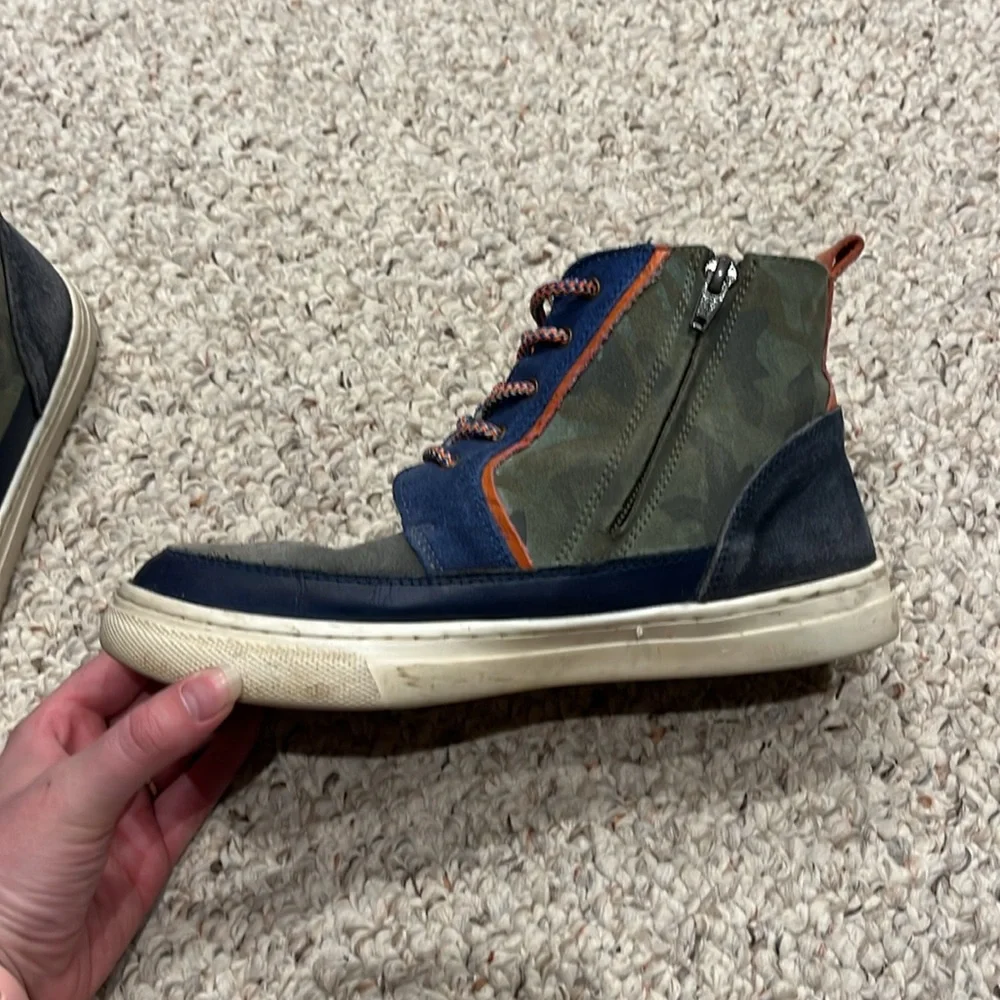 Mini Boden Boys Suede Chukka Boots Sz EU 37 US 5 Lace Side Zip Camo
